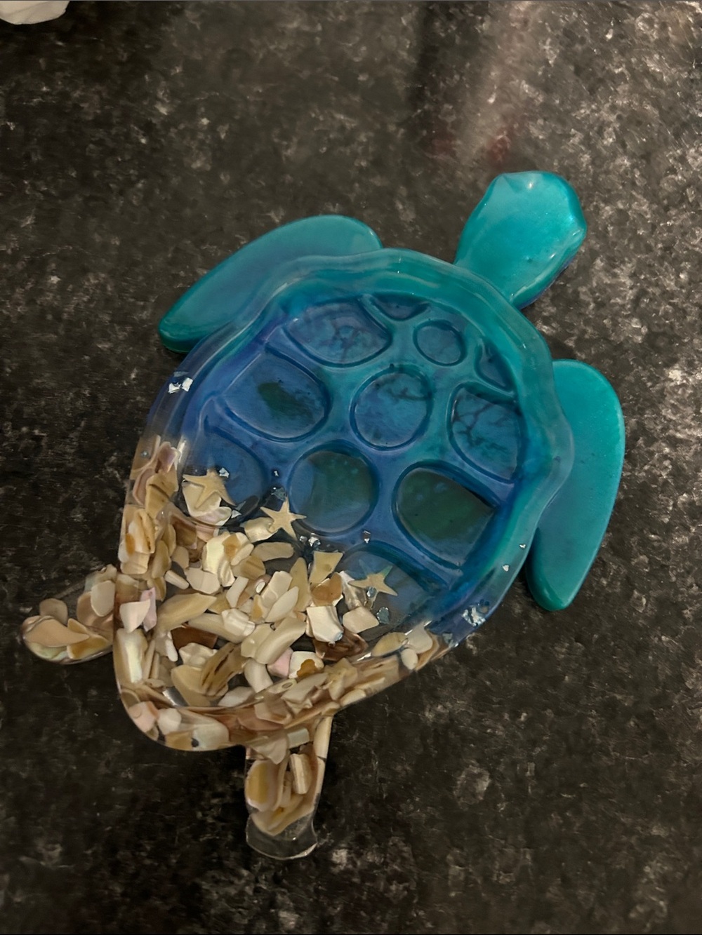 Handcrafted Blue Resin Sea Turtle Trinket Dish with Shell Inlay